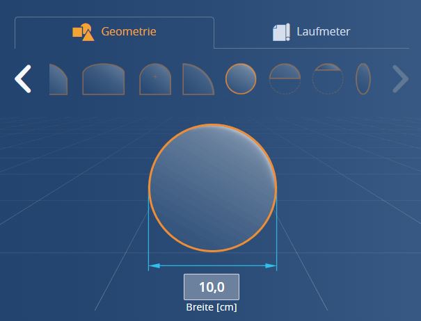 In unserem Tool können die Maße eines runden Fensters eingetragen werden.