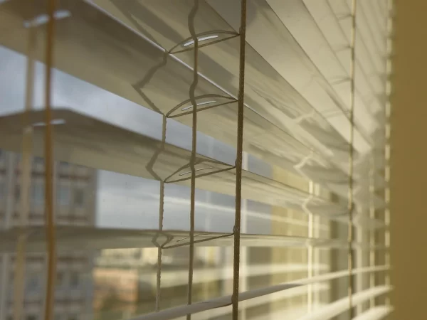 Außenliegende Lamellen vor Fenster zur Lichtregulierung.