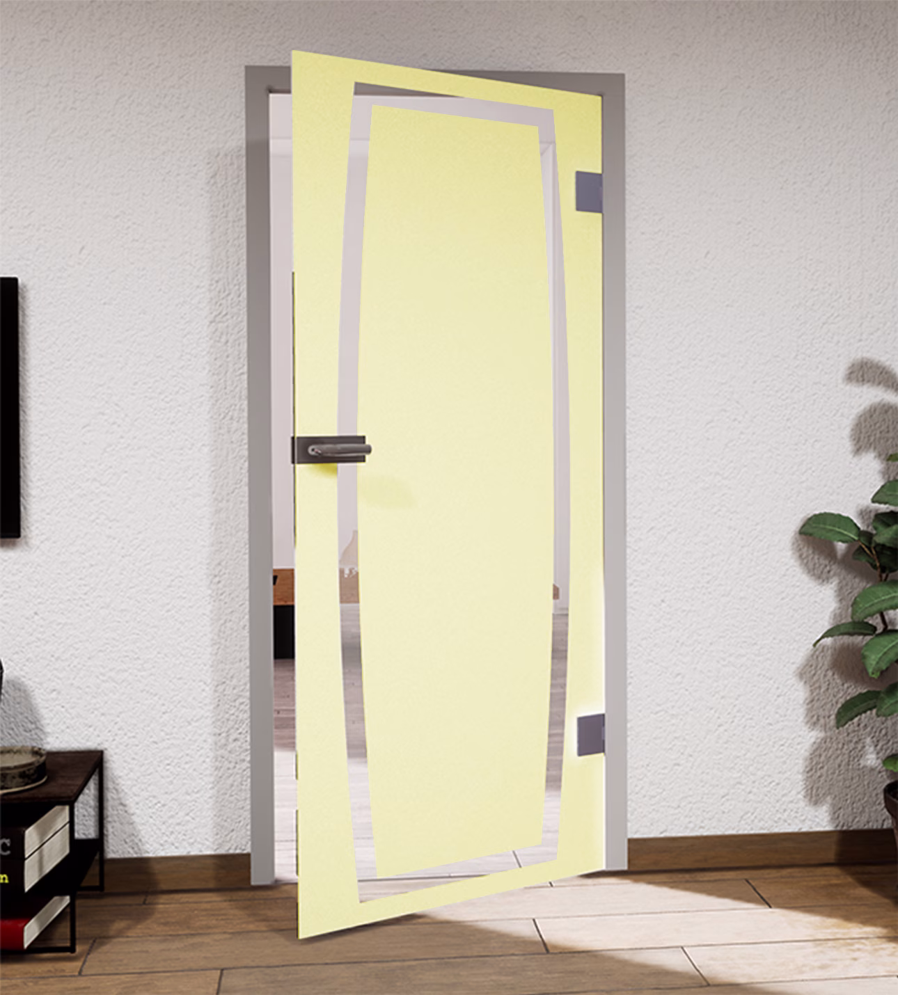 Glasdekor gewölbter Rahmen pastell gelb matt