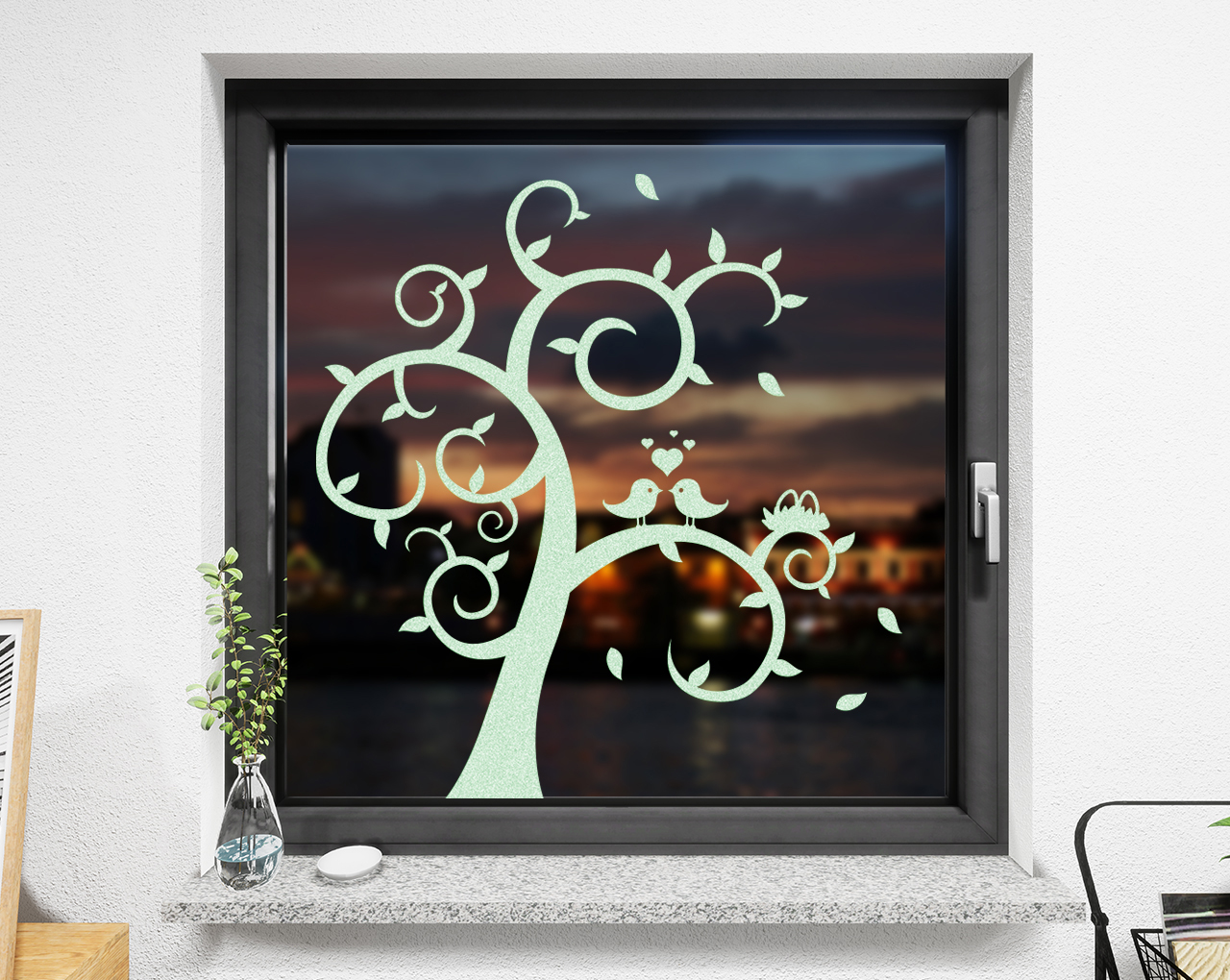 Fenstertattoo Märchenbaum pastell grün matt