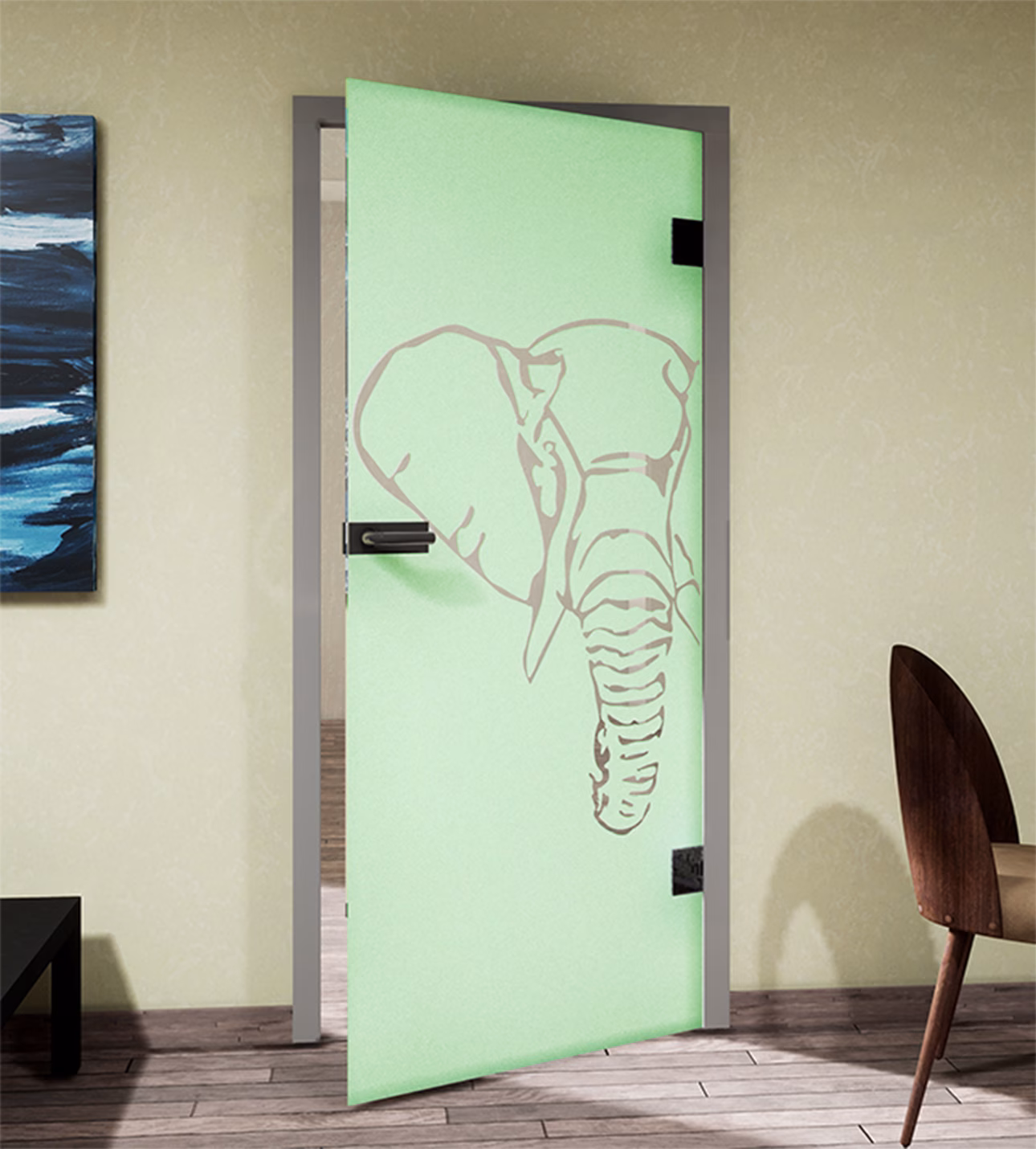 Glasdekor Elefant pastell grün matt