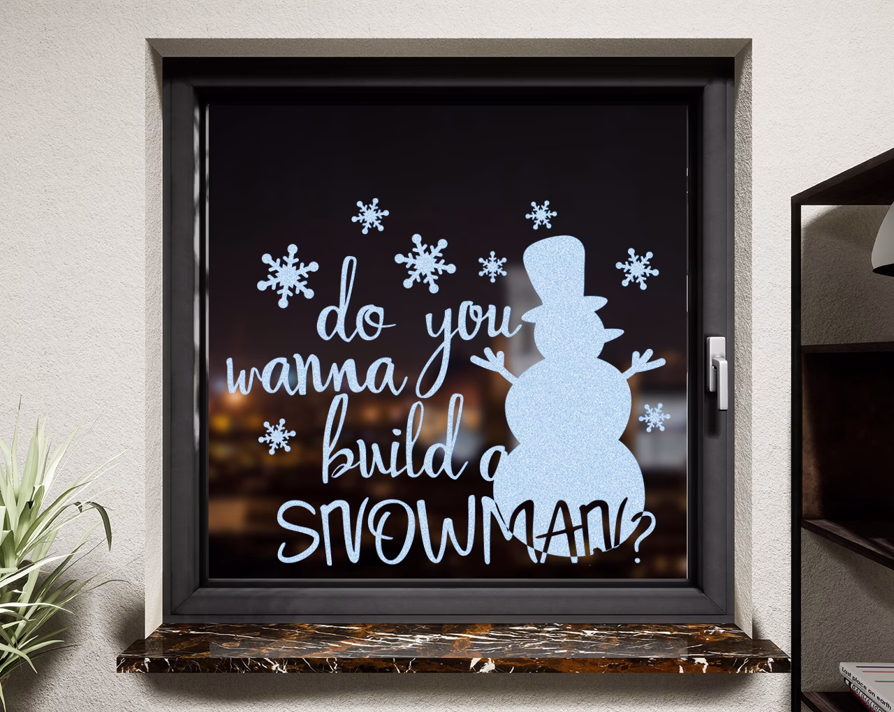 Fenstertattoo Schneemann pastell blau matt