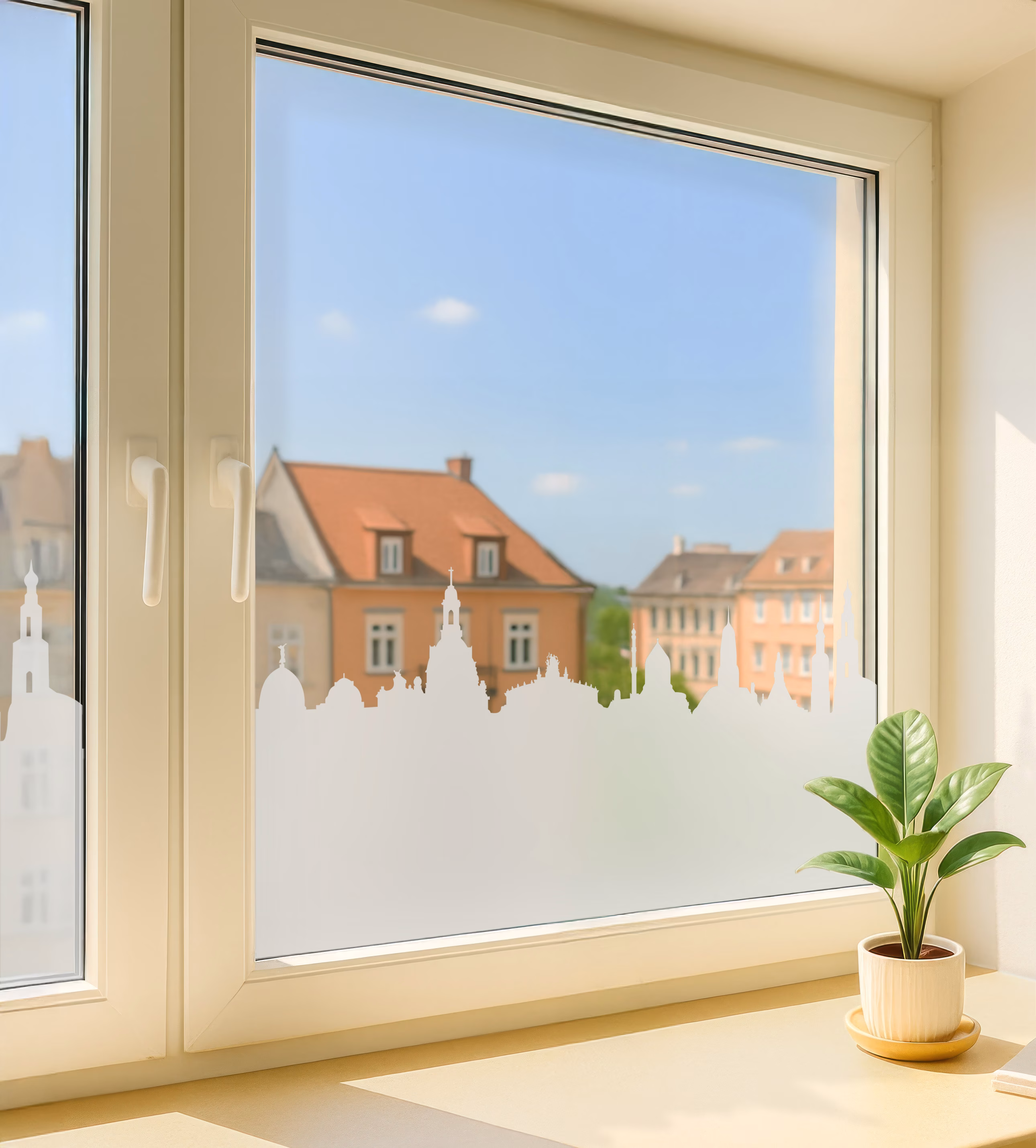 Glasdekor für Fenster, Skyline Dresden