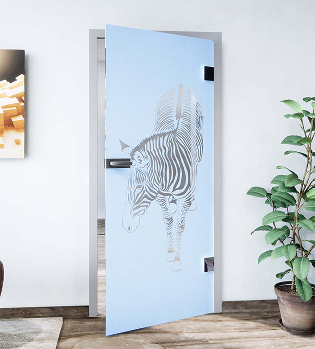 Glasdekor Zebra pastell blau matt