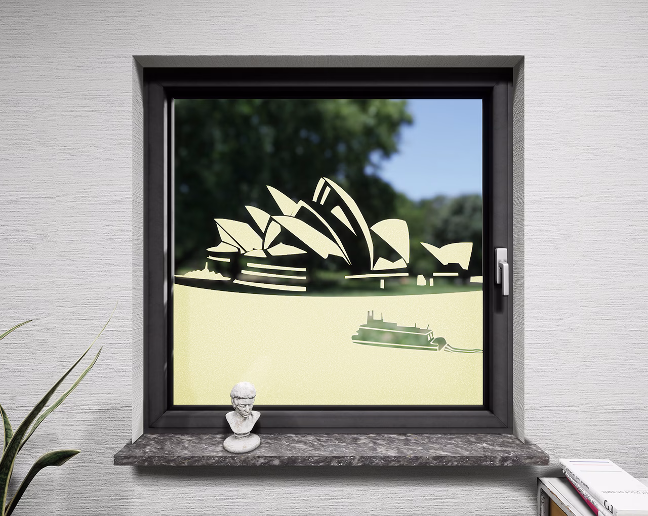 Glasdekor Opernhaus Sydney pastell gelb matt