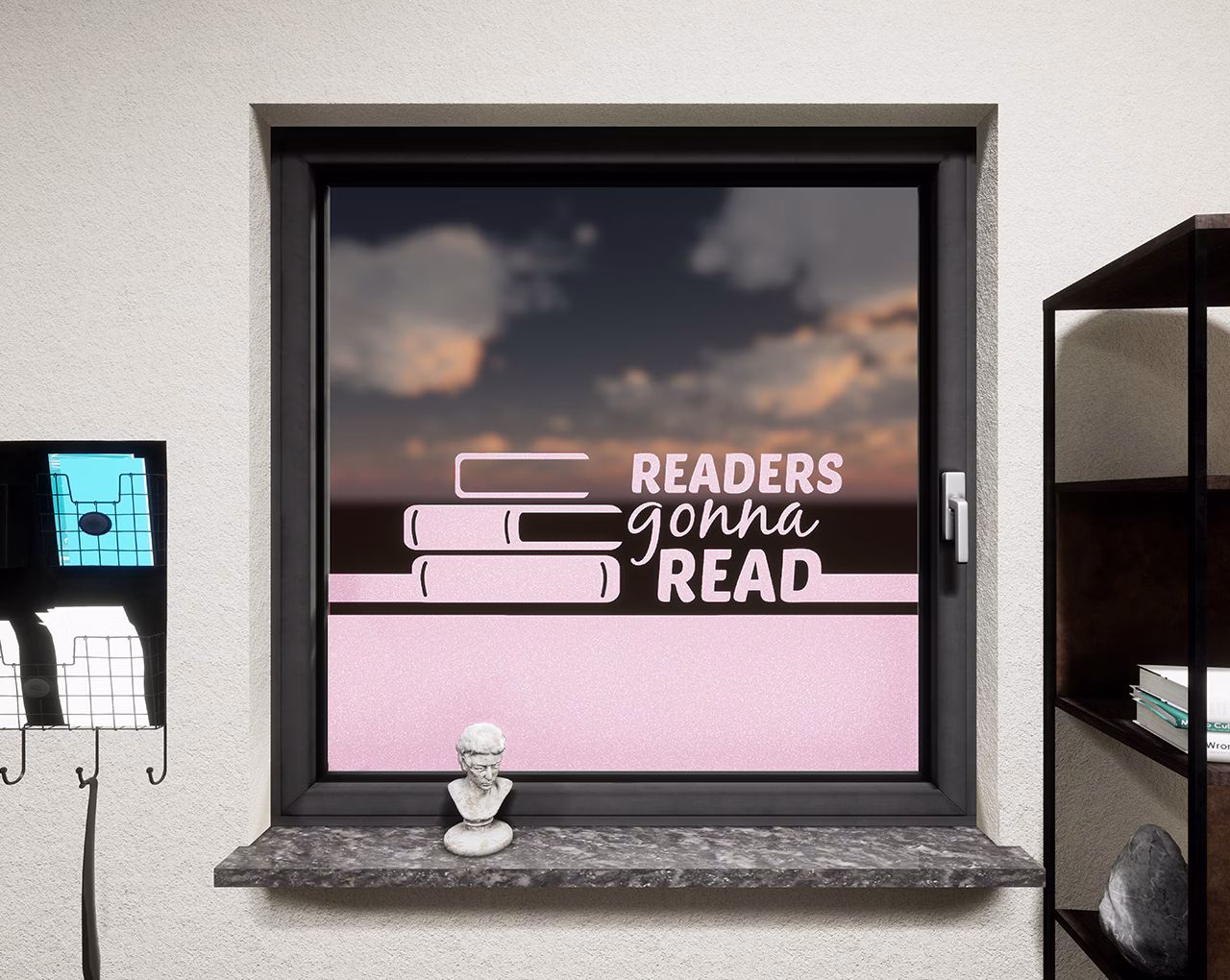 Glasdekor Bücher pastell rosa matt