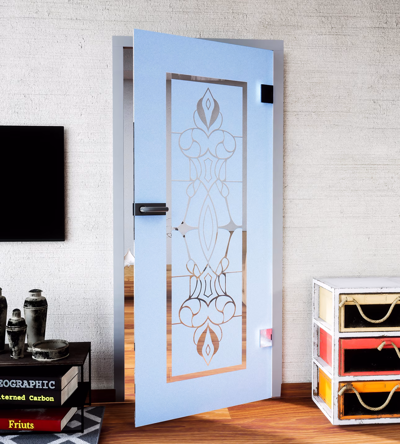 Glasdekor Bleiglas pastell blau matt