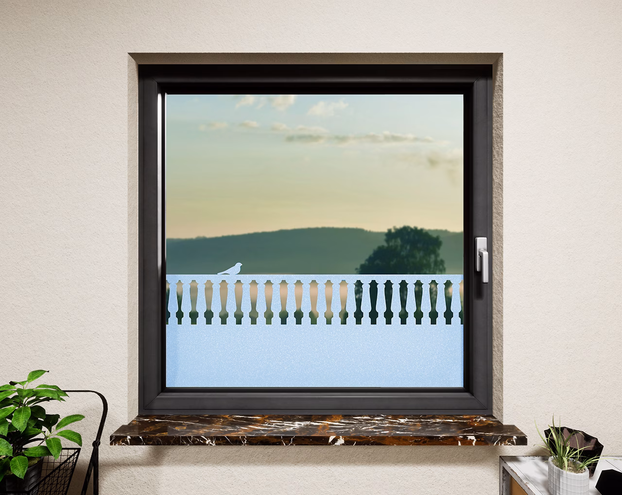 Glasdekor Veranda pastell blau matt
