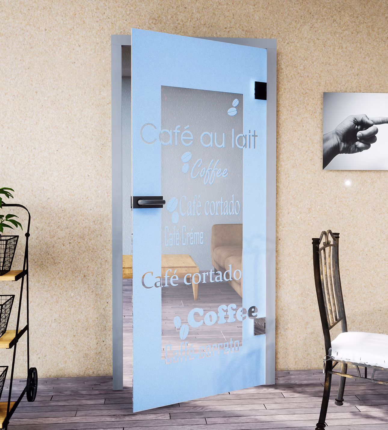 Glasdekor Kaffeegenuss pastell blau matt