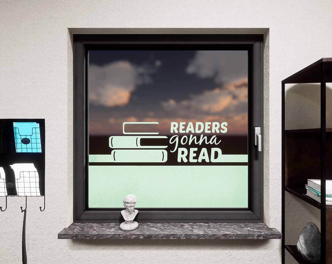 Glasdekor Bücher pastell grün matt