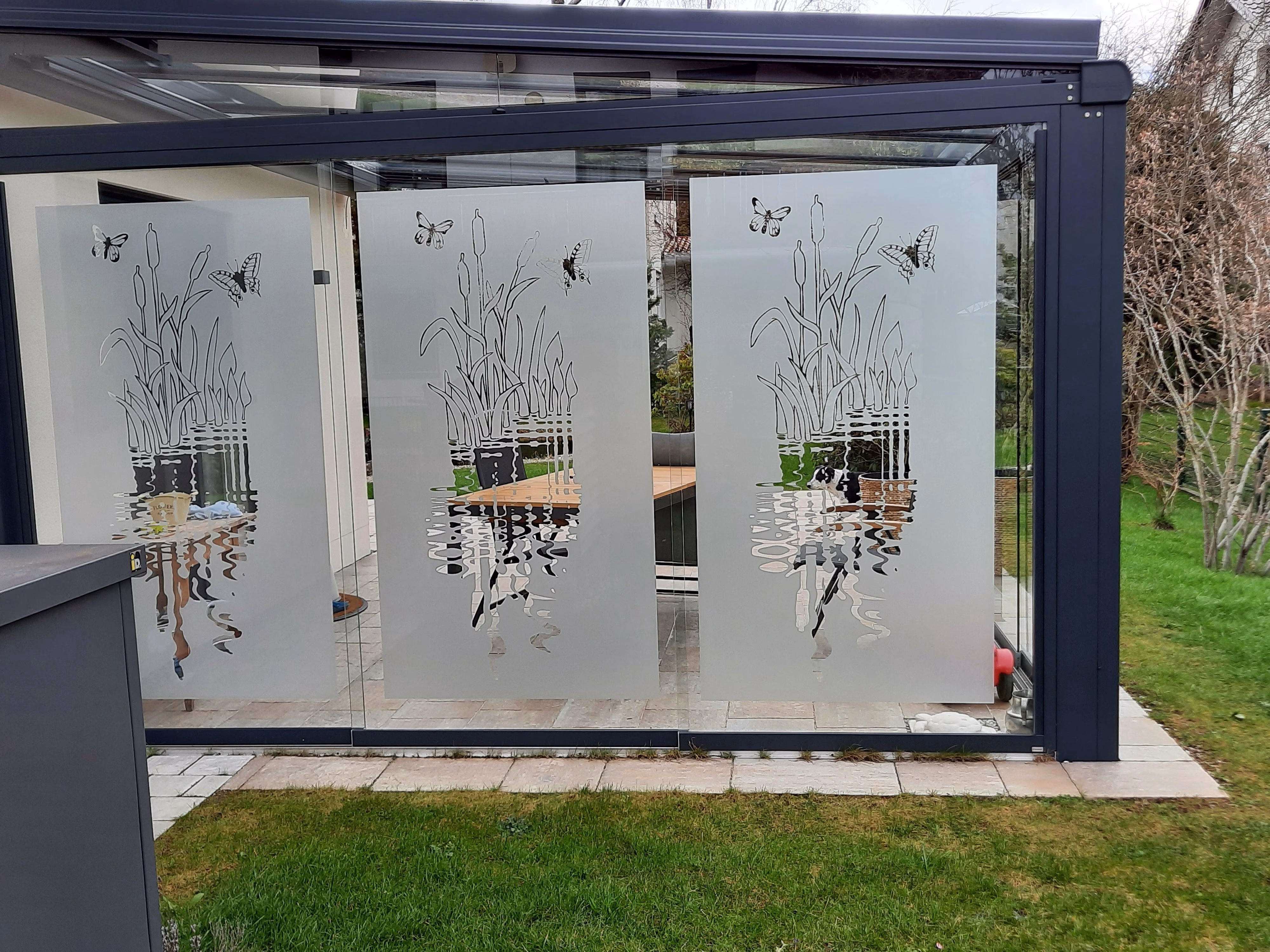 Glasdekorfolie mit Schilfufer Glasdekorfolie mit Schilfufer