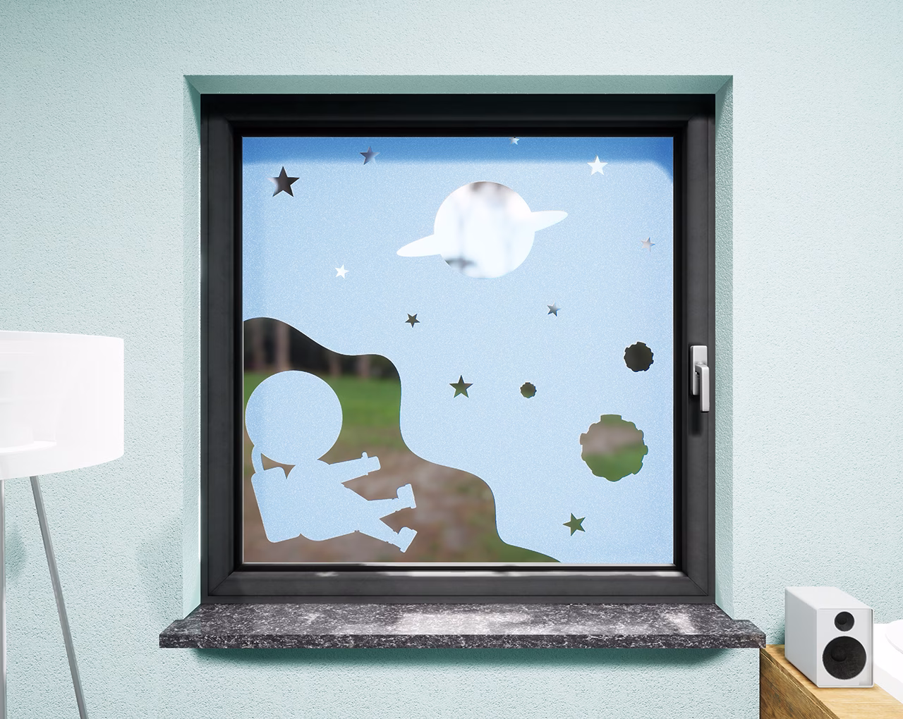 Glasdekor Astronaut pastell blau matt