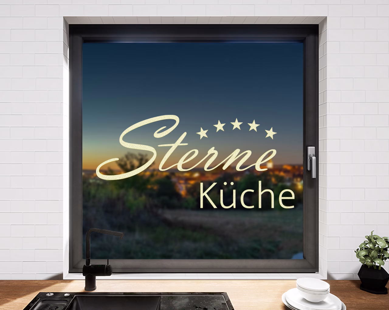 Fenstertattoo Sterneküche pastell gelb matt