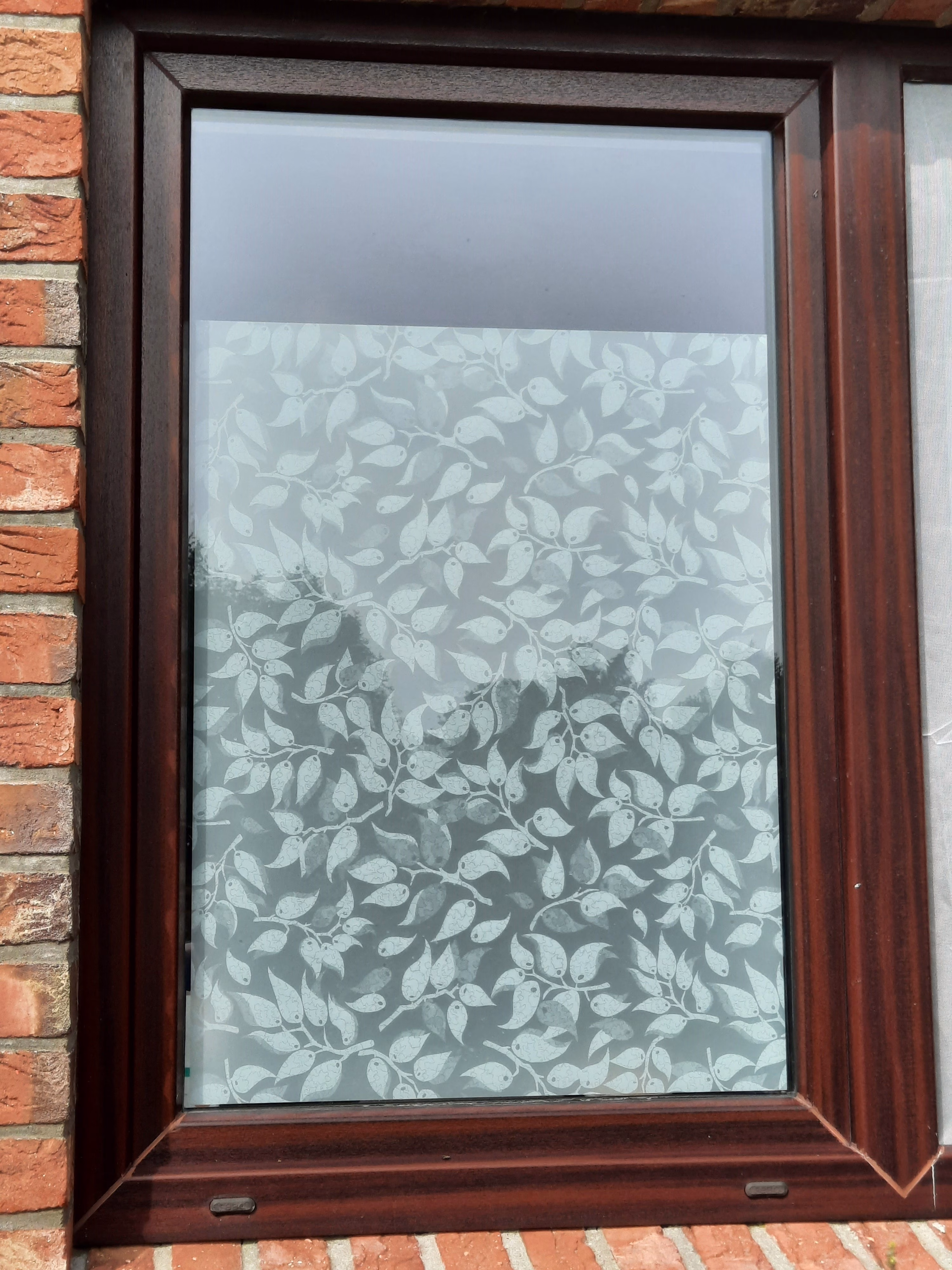 Sichtschutz Fensterfolie mit weißen Blättern auf weißem Grund