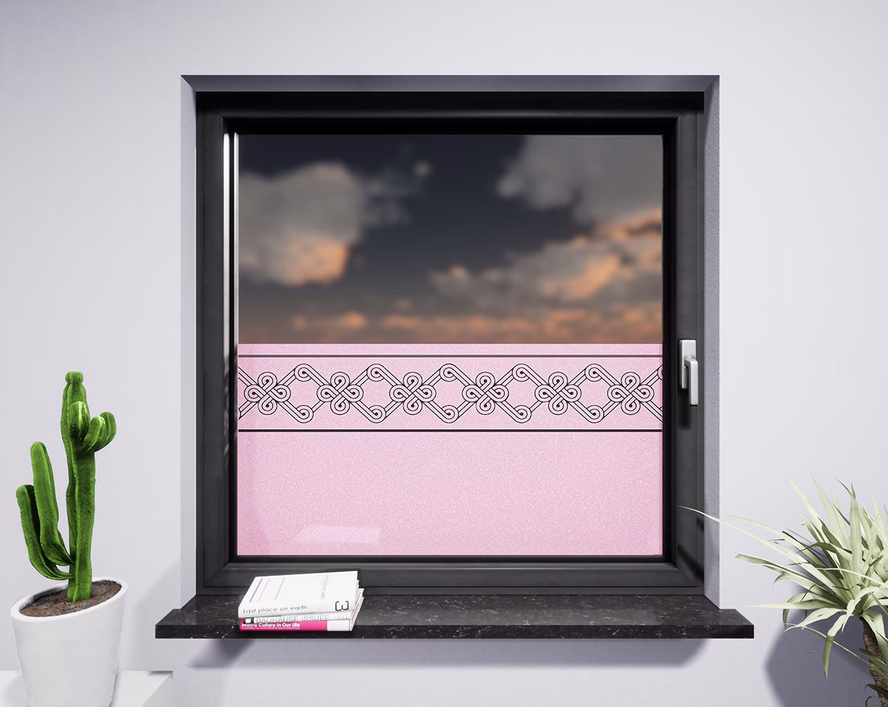 Glasdekor Persische Ornamente pastell rosa matt