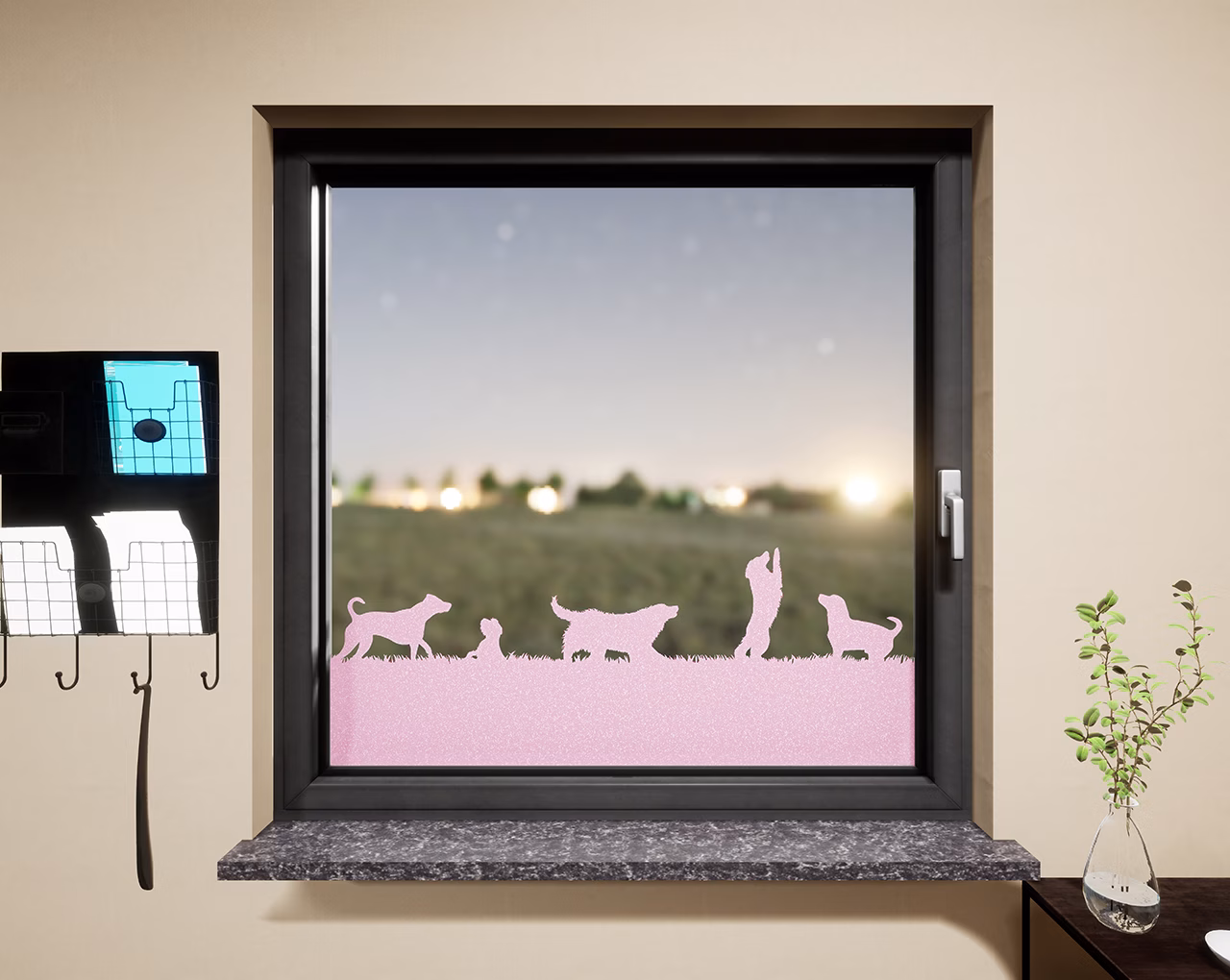 Glasdekor Hunde pastell rosa matt