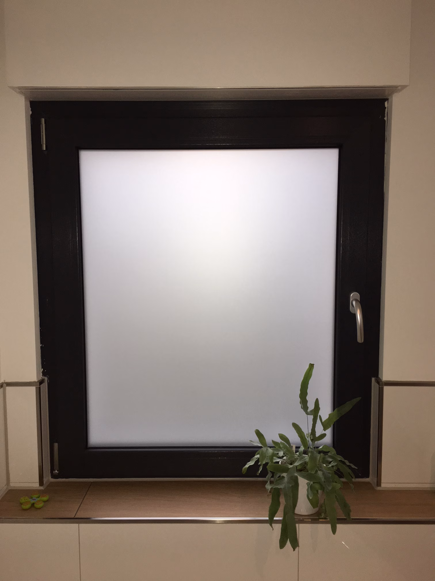 Sichtschutz im Badezimmer mit Folie im Sandstrahldesign