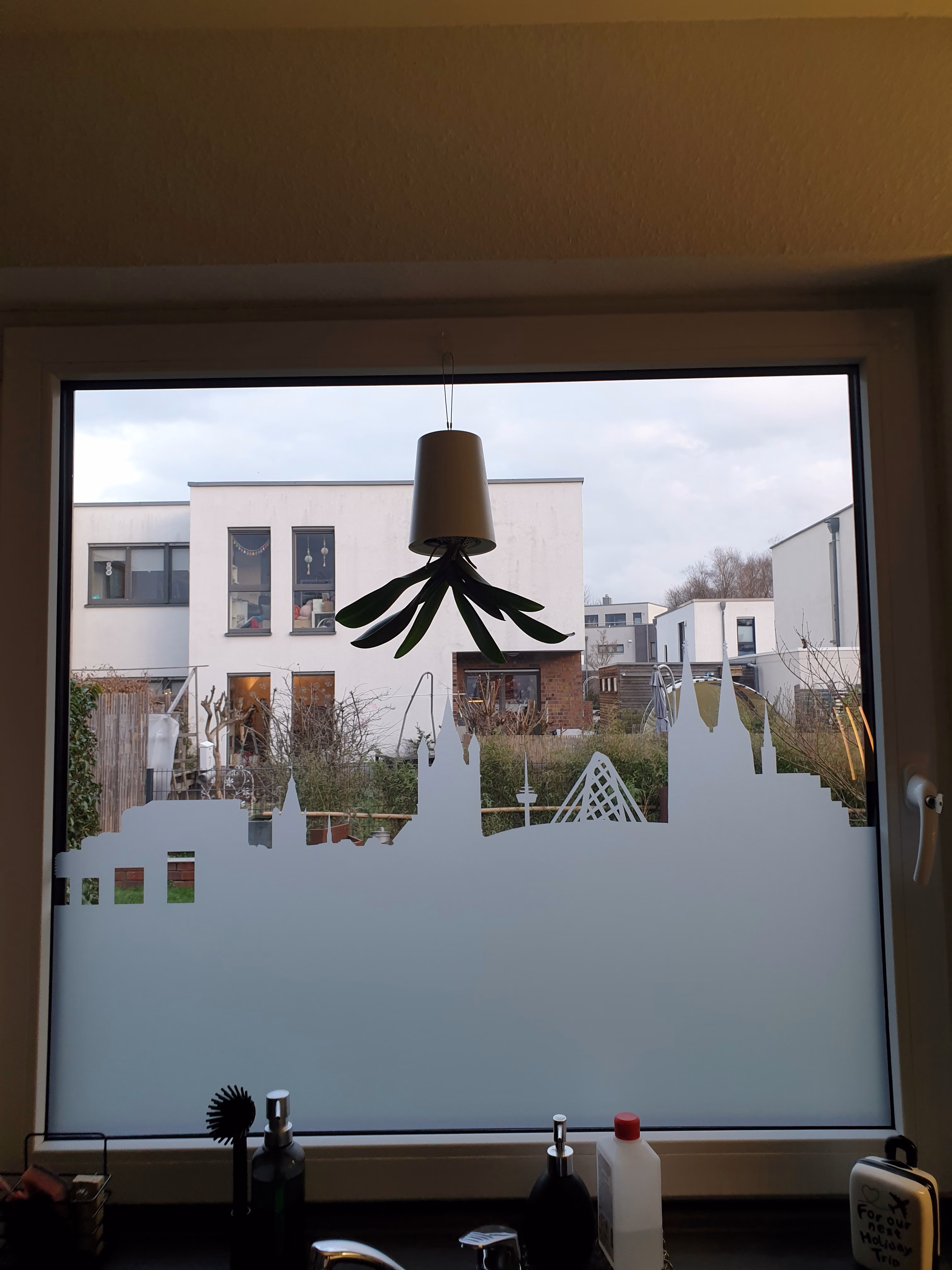 Glasdekor für Fenster, Skyline Köln