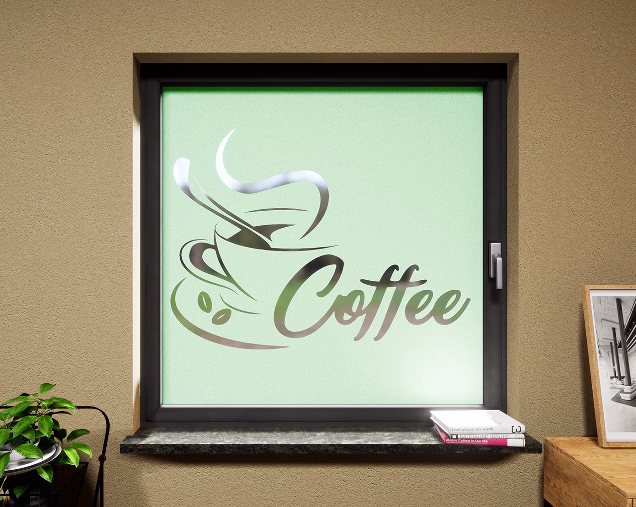 Glasdekor Kaffee pastell grün matt