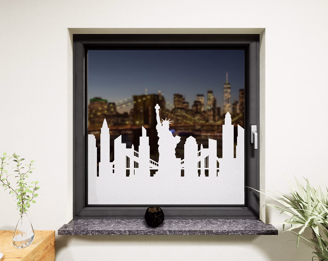 Glasdekor Skyline New York weiß matt