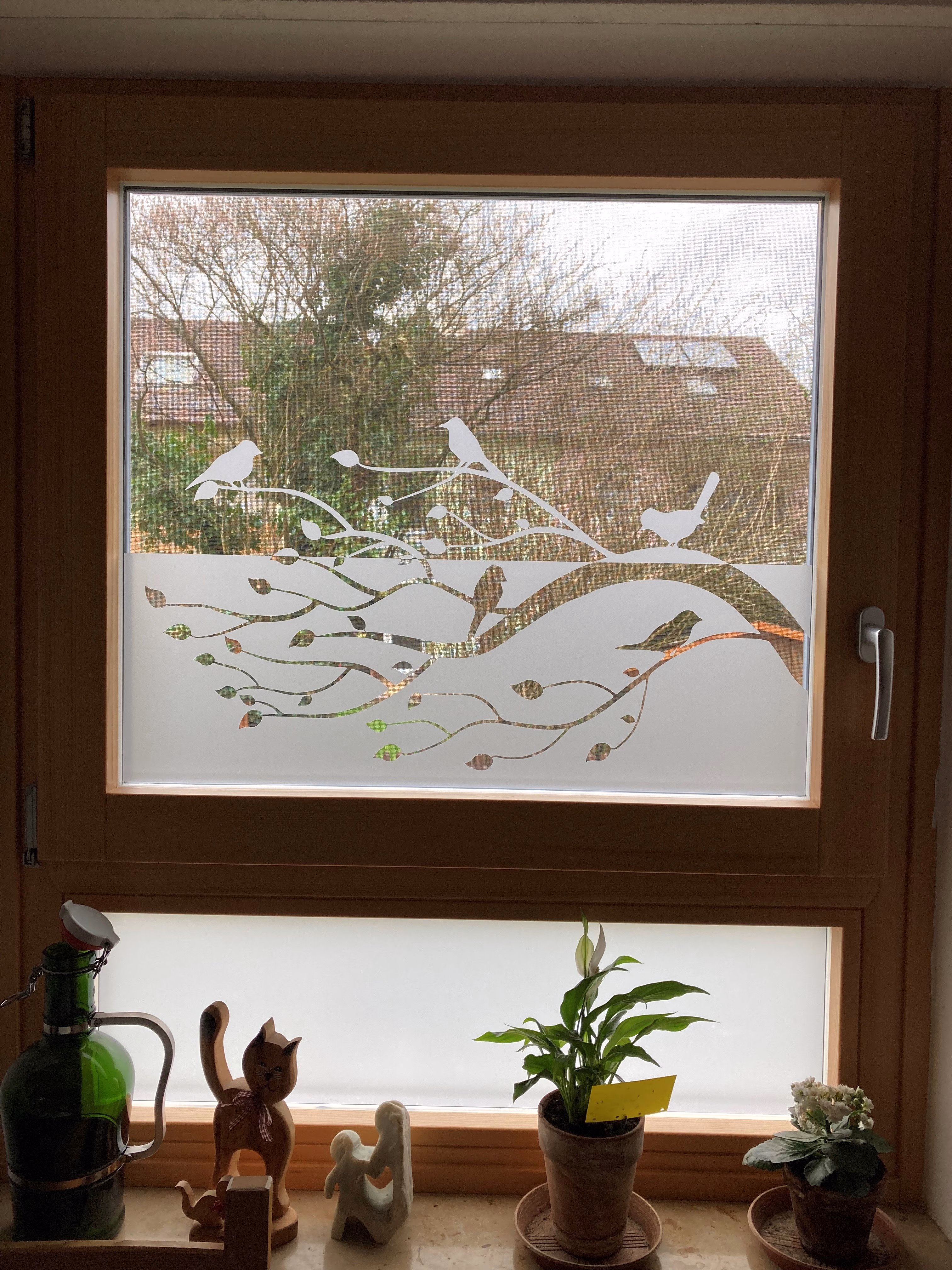 Fenster Glasdekor Baum und Vögel