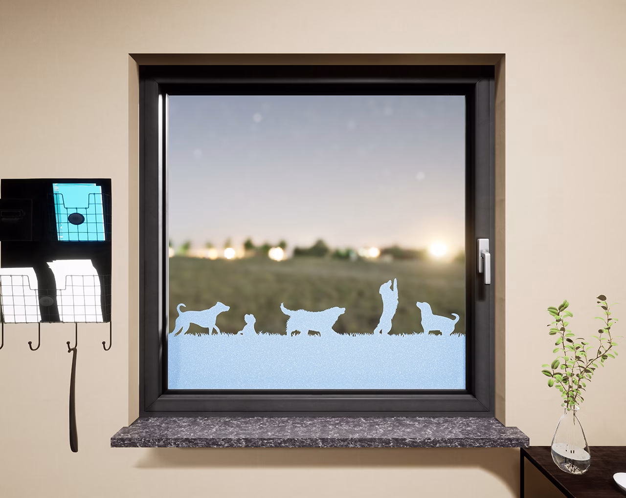 Glasdekor Hunde pastell blau matt