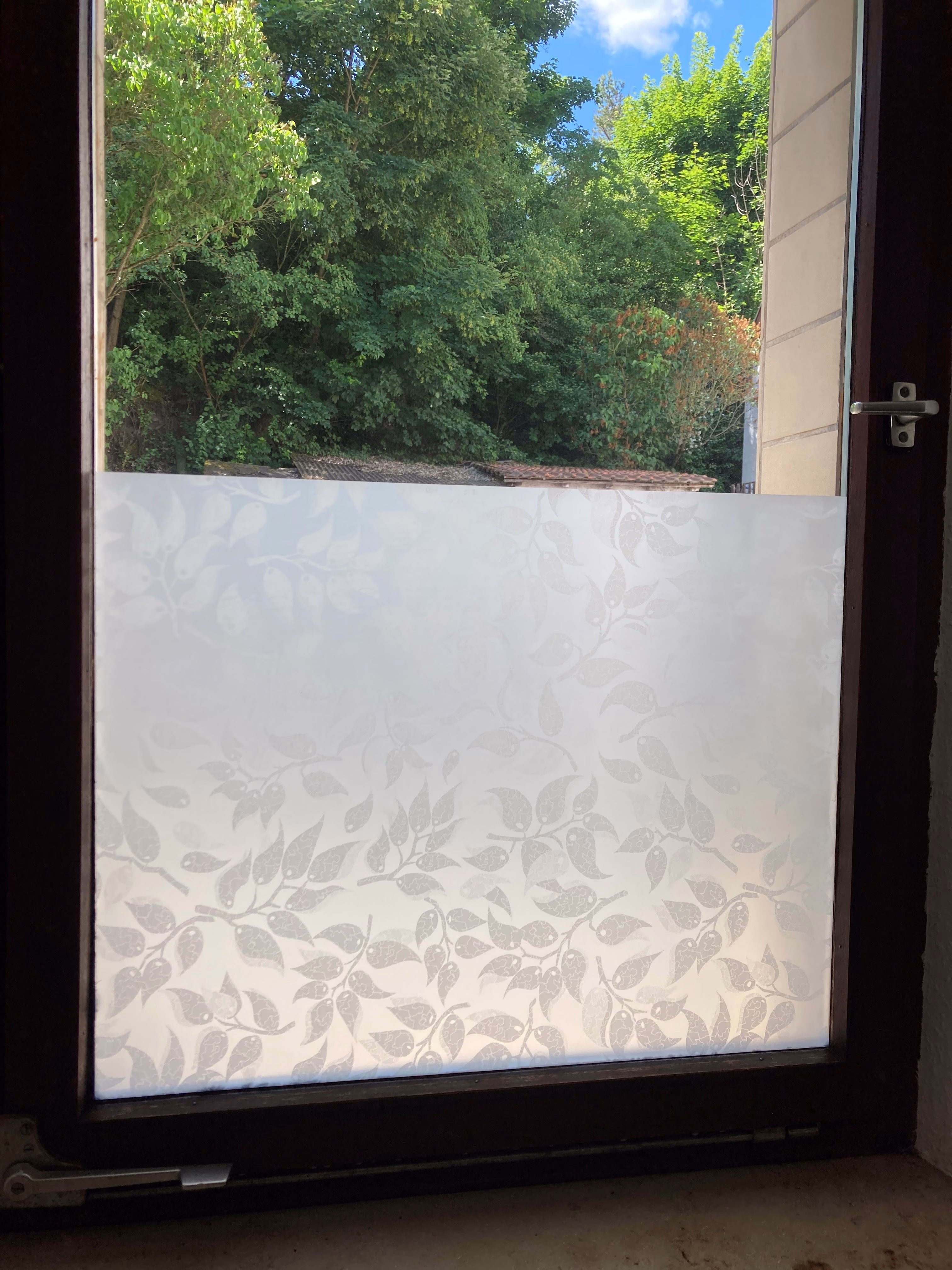 Sichtschutzfolie weiße Blätter Innenansicht