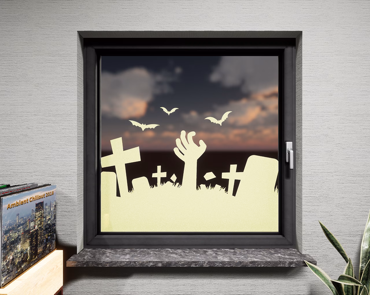 Glasdekor Grabstein pastell gelb matt