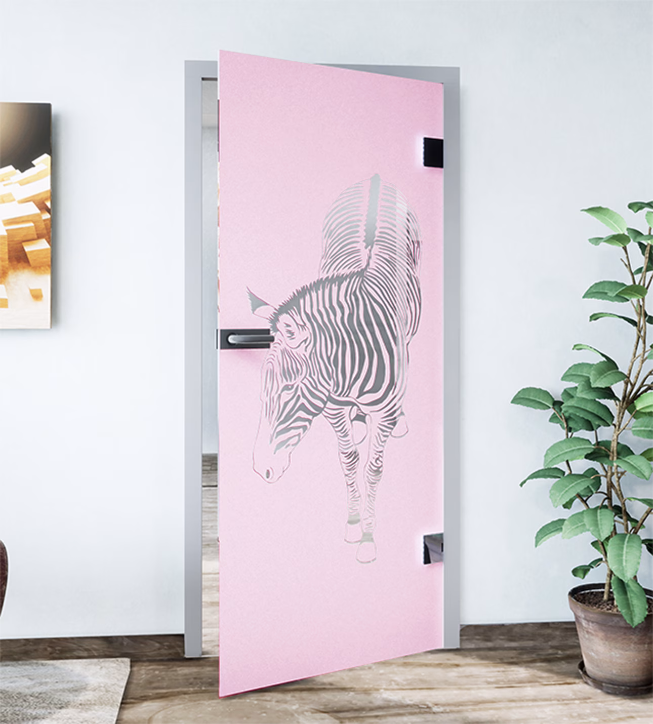 Glasdekor Zebra pastell rosa matt