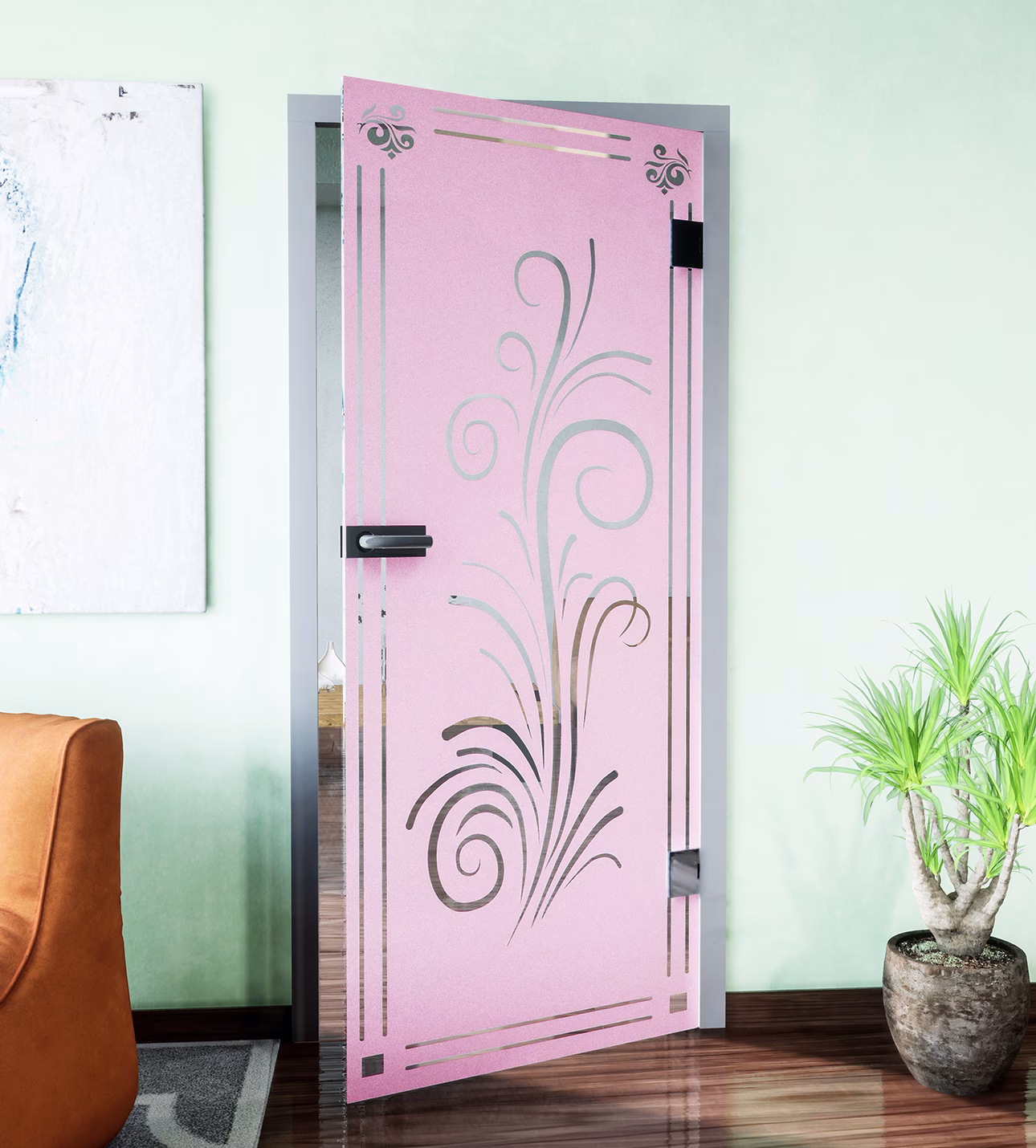 Glasdekor Blumenranke pastell rosa matt