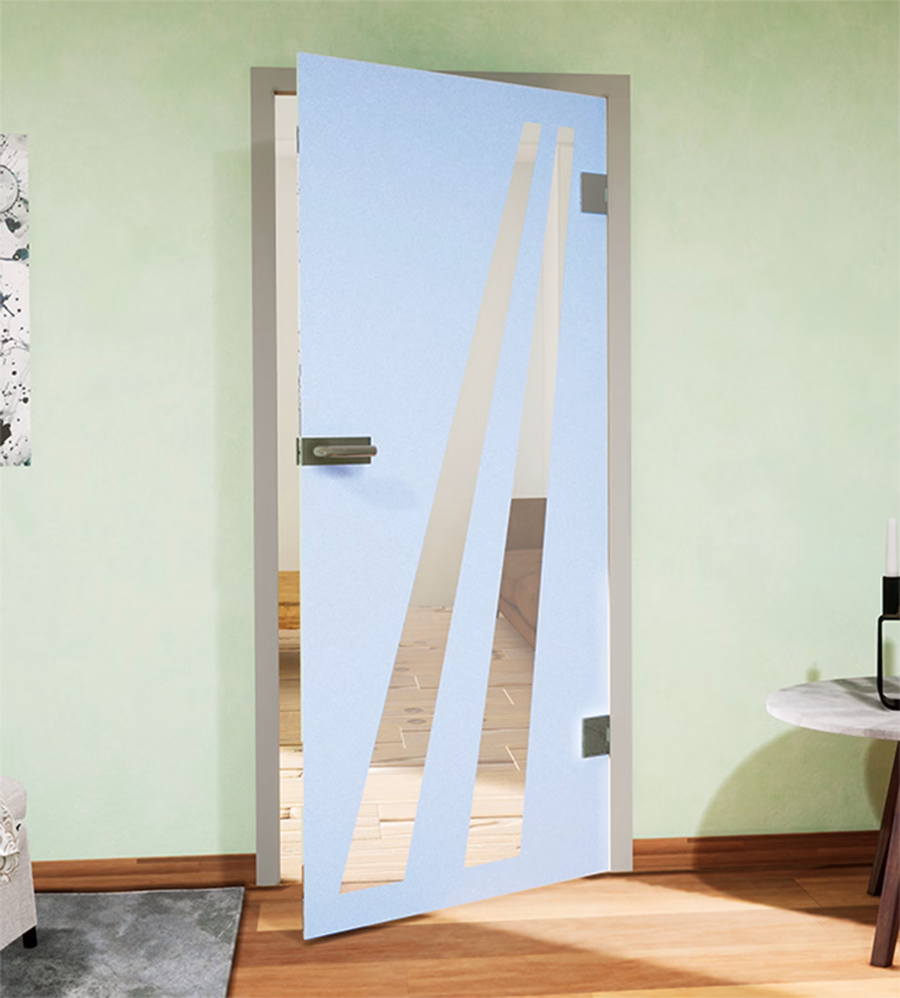 Glasdekor Autobahn pastell blau matt