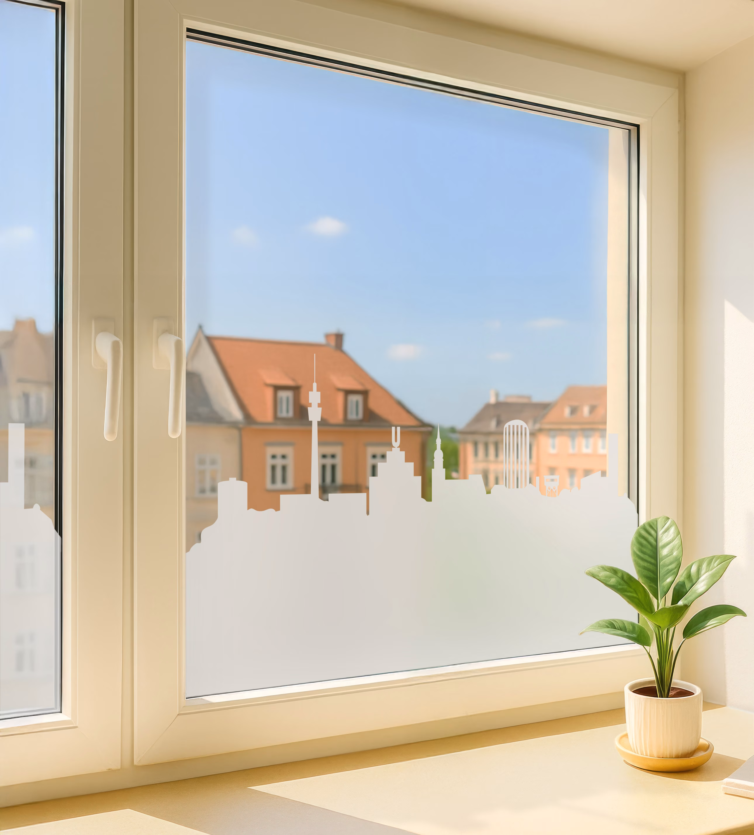 Glasdekor für Fenster, Skyline Dortmund