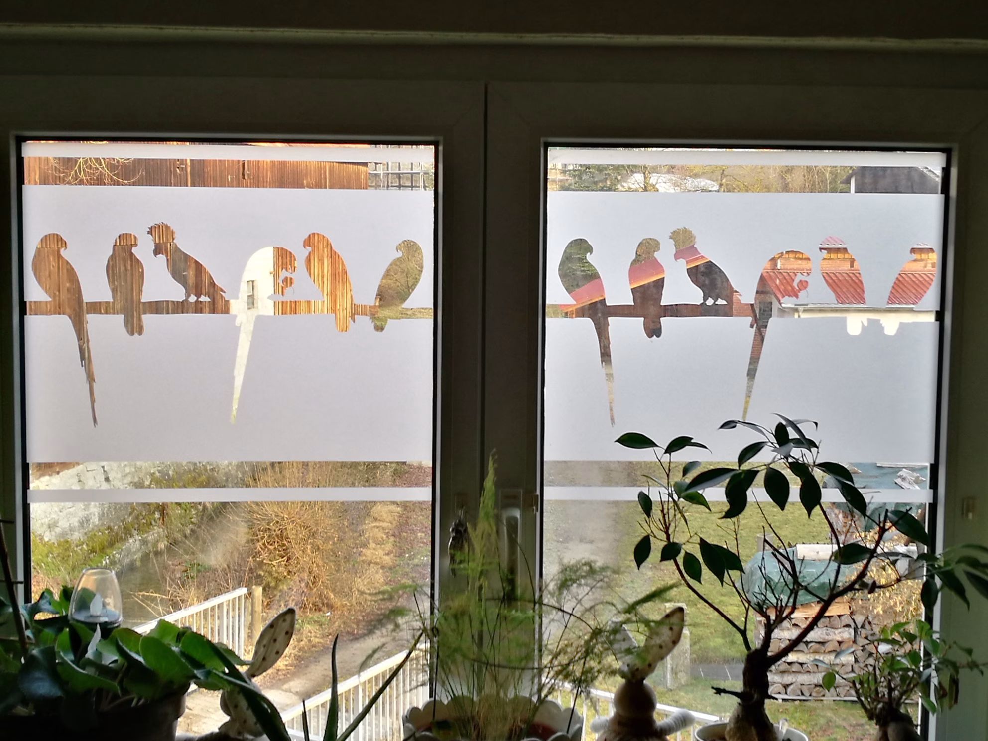 Glasdekor für Fenster im Design Vögel