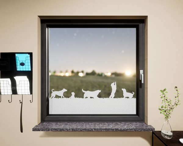Glasdekor für Fenster, Hunde
