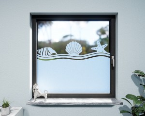 Glasdekor Strand Muschel pastell blau matt