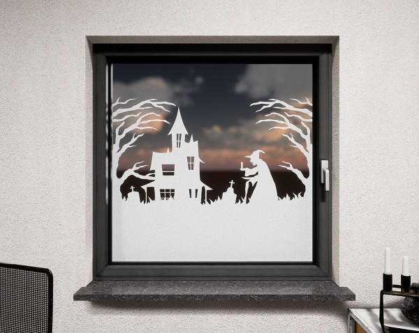 Glasdekor für Fenster, Hexenhaus