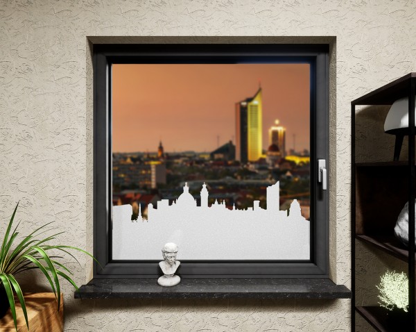 Glasdekor für Fenster, Skyline Leipzig