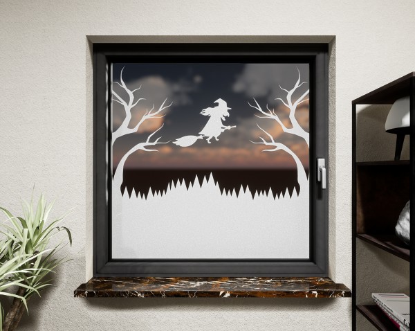 Glasdekor für Fenster, Hexe