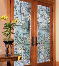 Adhäsionsfolie, weiße Blumen auf Blau (geprägt)