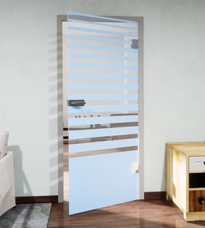 Glasdekor vollflächig mit auslaufenden Streifen pastell blau matt