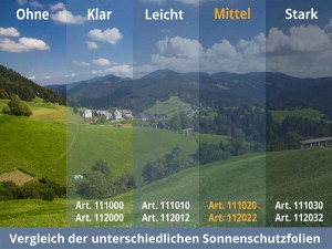 Vergleich verschiedener Tönungsgrade von Sonnenschutzfolien