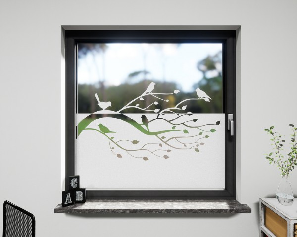 Glasdekor für Fenster, Baum und Vögel