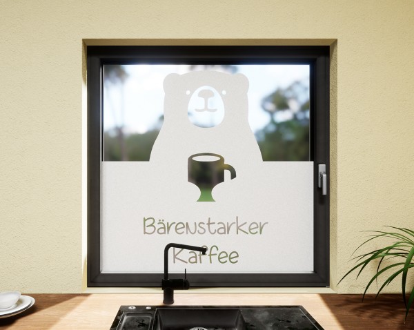 Glasdekor für Fenster, Kaffeebär