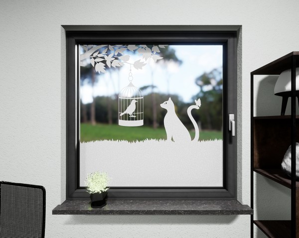 Glasdekor für Fenster, Vogelkäfig