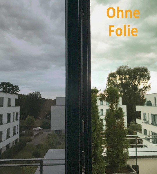 Vergleich der Tönung grauer Sonnenschutzfolie zu ohne Folie