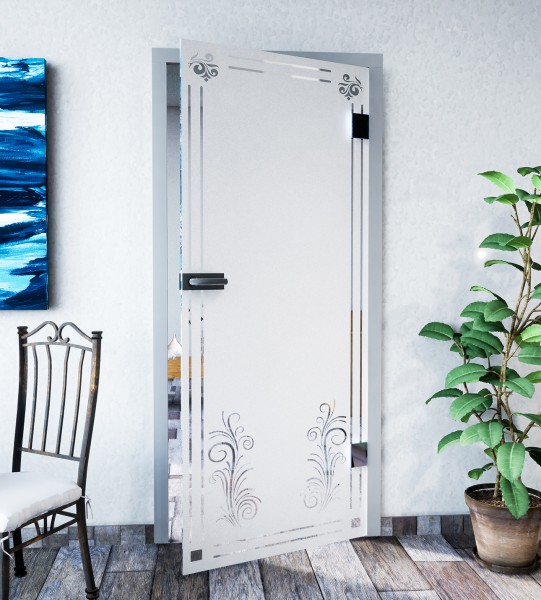 Glasdekor für Türen, Ornamentrahmen mit Gräsermotiv