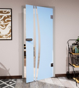 Glasdekor schmaler vertikaler Streifenbogen pastell blau matt