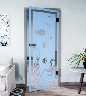 Glasdekor Unterwasserwelt pastell blau matt