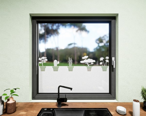 Glasdekor für Fenster, Topfpflanzen