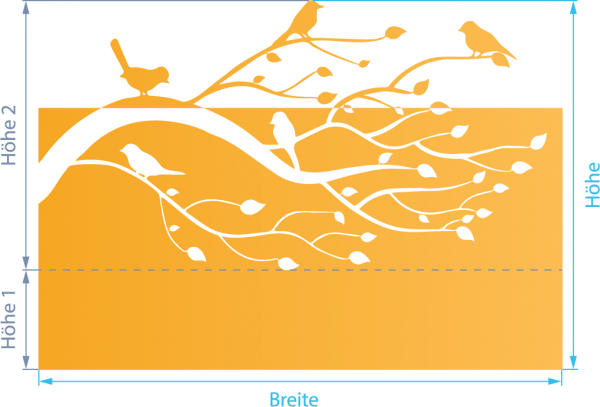 Glasdekor für Fenster, Baum und Vögel